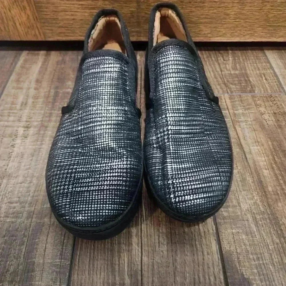 Nurse Mates Meredith Black Silver Leather Slip On Casual Shoes Women's Size 8 W - Picture 2 of 8